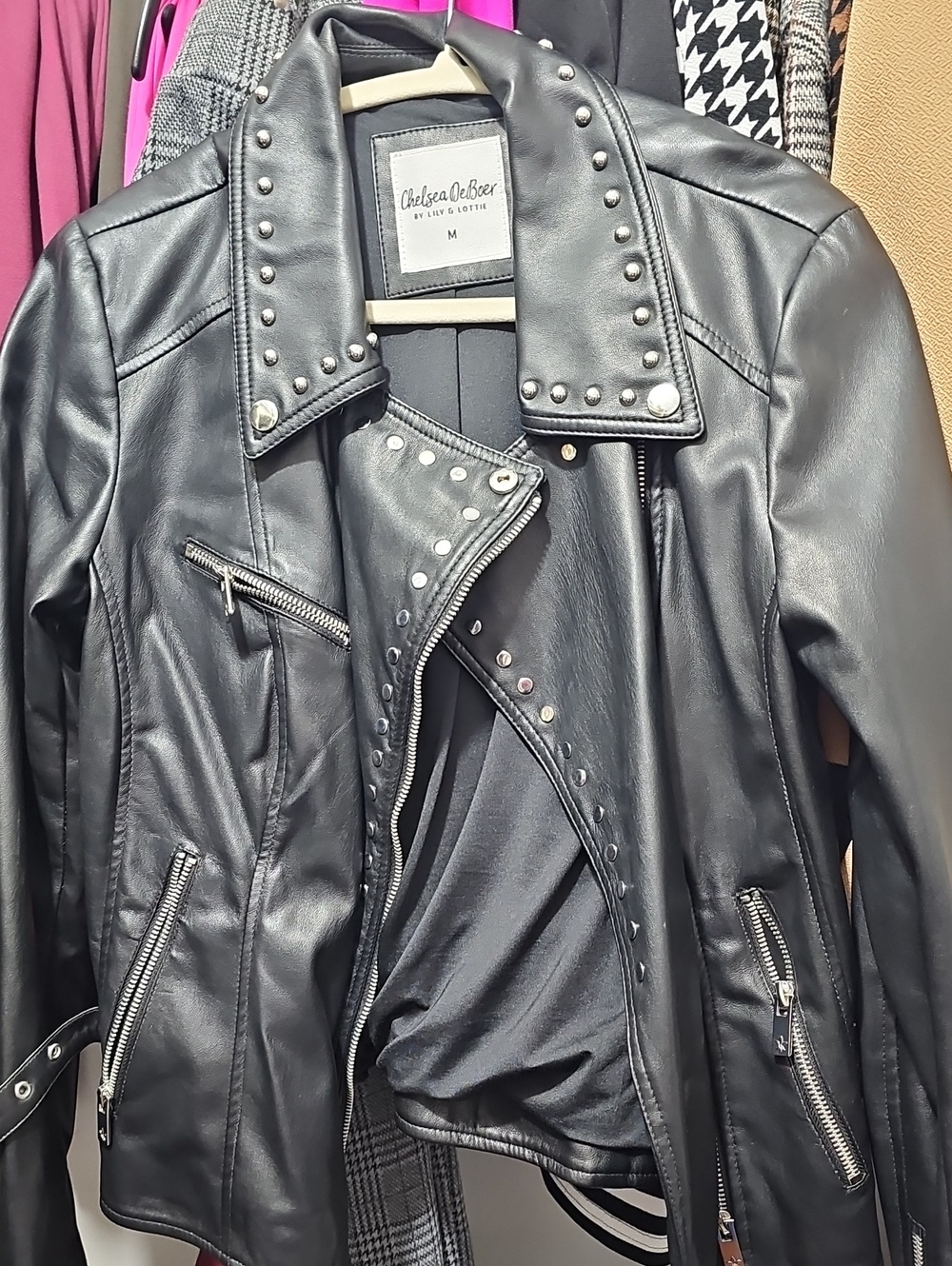 Chelsea Deboer Black Studded Faux Leather Moto Jacket